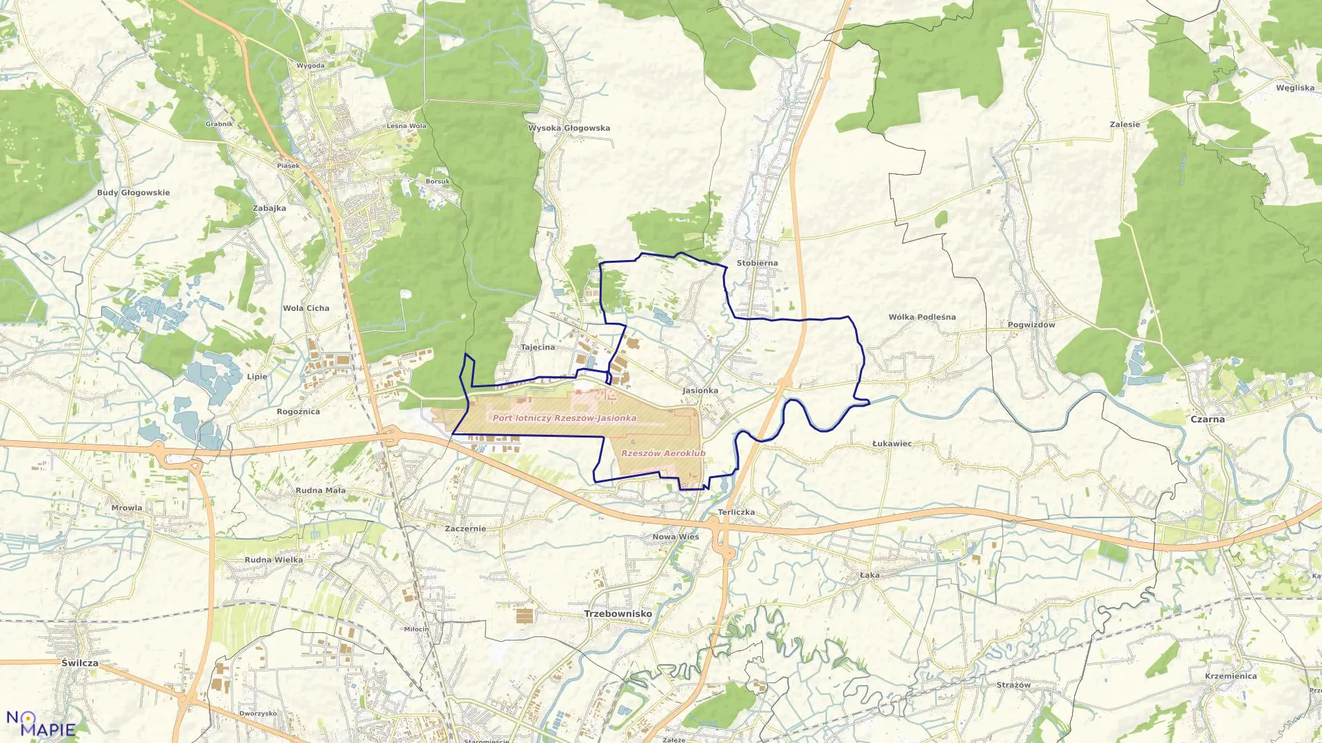 Mapa obrębu Jasionka w gminie Trzebownisko