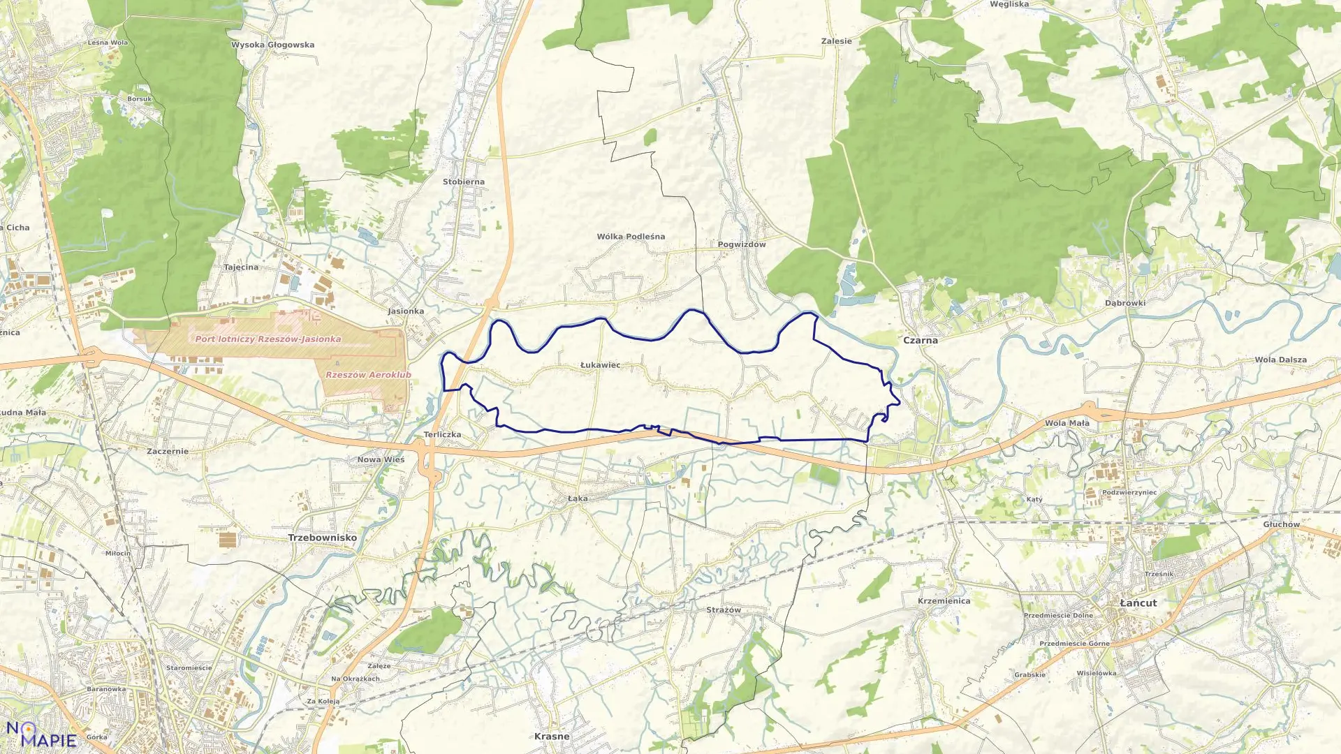 Mapa obrębu Łukawiec w gminie Trzebownisko