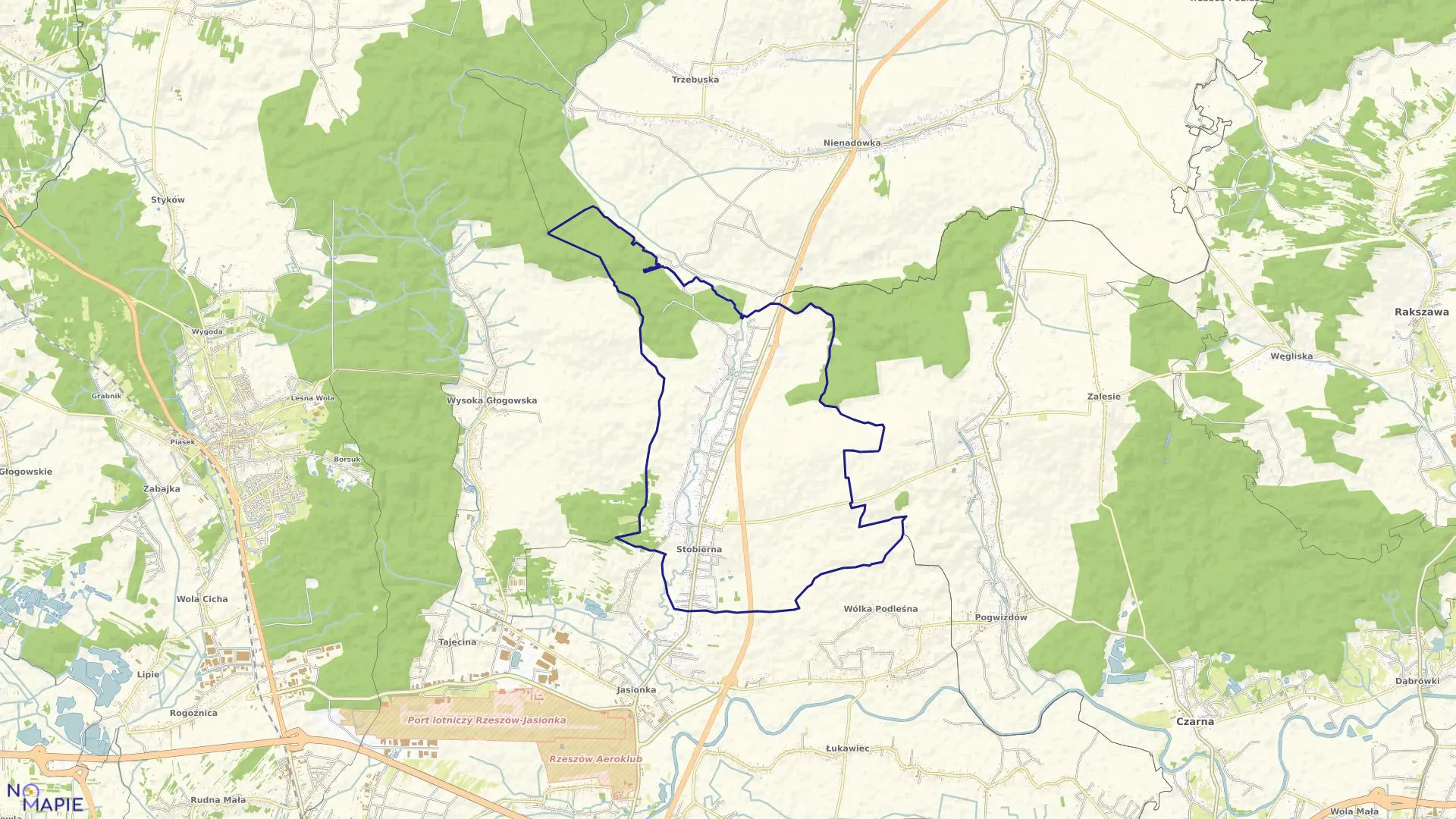 Mapa obrębu Stobierna w gminie Trzebownisko