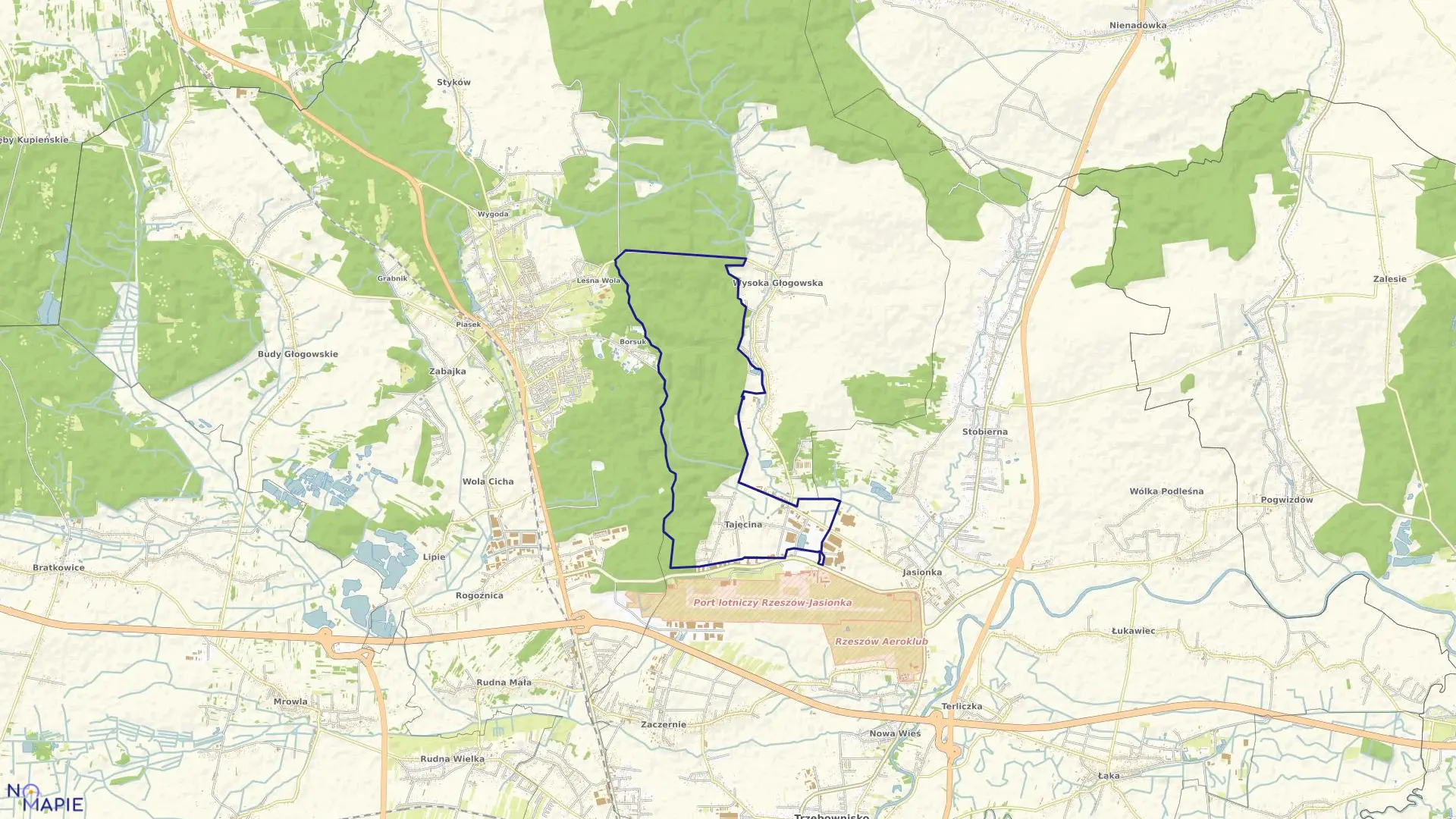 Mapa obrębu Tajęcina w gminie Trzebownisko