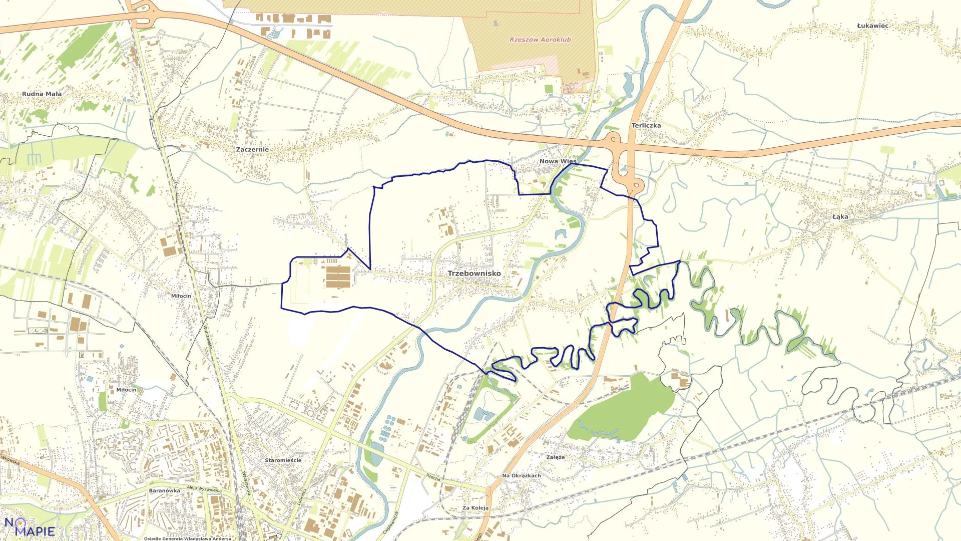 Mapa obrębu Trzebownisko w gminie Trzebownisko